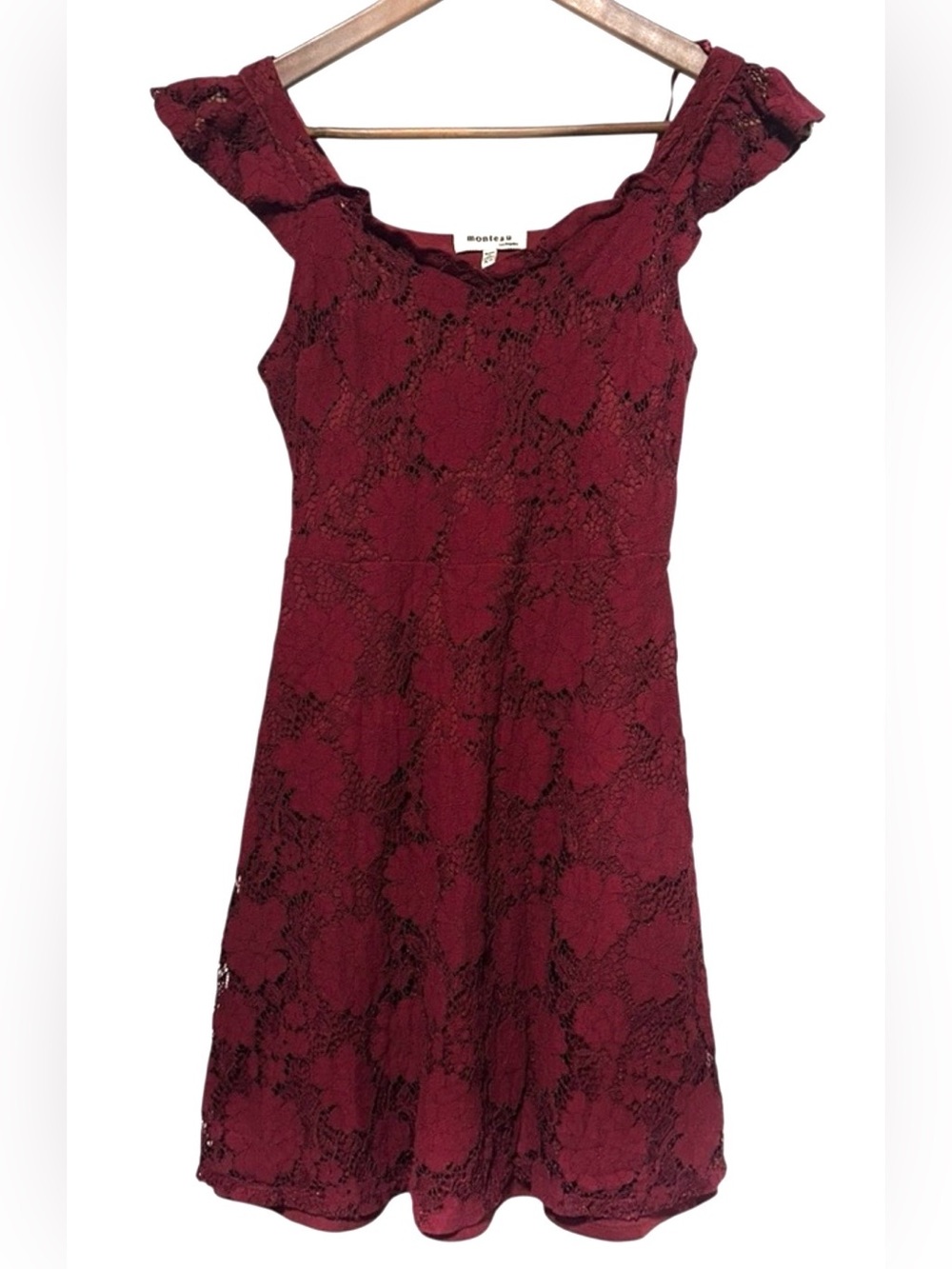 MONTEAU Burgundy Lace Mini Dress | Coquette Balletcore Date Night XS